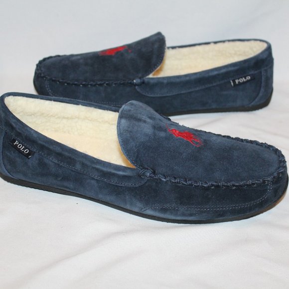 NIB POLO RALPH LAUREN MEN\'S SUEDE COMFORT SLIPPERS NAVY BLUE‎ RED main image 4
